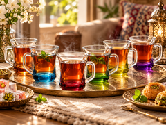 LAV Coral Zen+ - Theeglazen met Oor – Set van 6 - 225 ml  - Gekleurd Glas