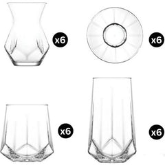 LAV Alya - Glazenset 24-delig - Waterglazen, Longdrinkglazen & Turkse Theeglazen met Onderzetters