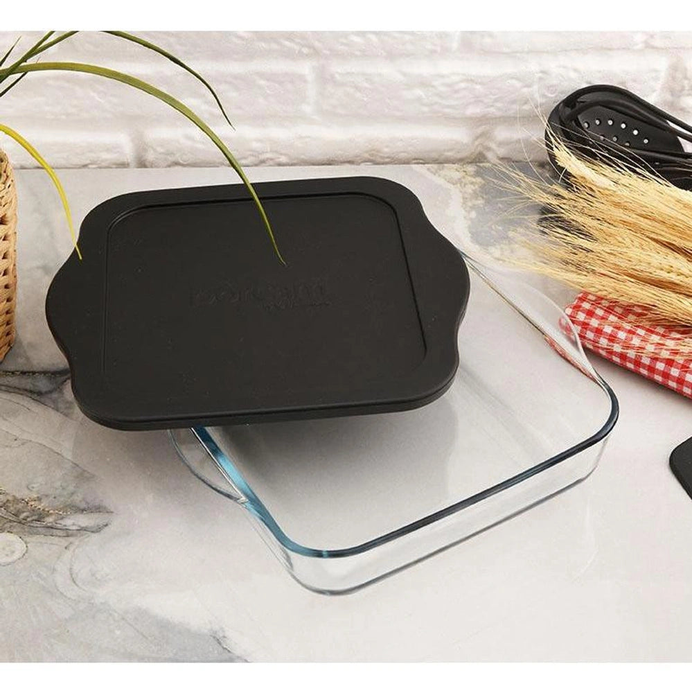 Pasabahce Borcam - Bake & Keep – Vierkante Glazen Ovenschaal met Zwarte Deksel – 2 Liter – 25,6 x 22 cm