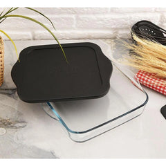 Pasabahce Borcam - Bake & Keep – Vierkante Glazen Ovenschaal met Zwarte Deksel – 2 Liter – 25,6 x 22 cm