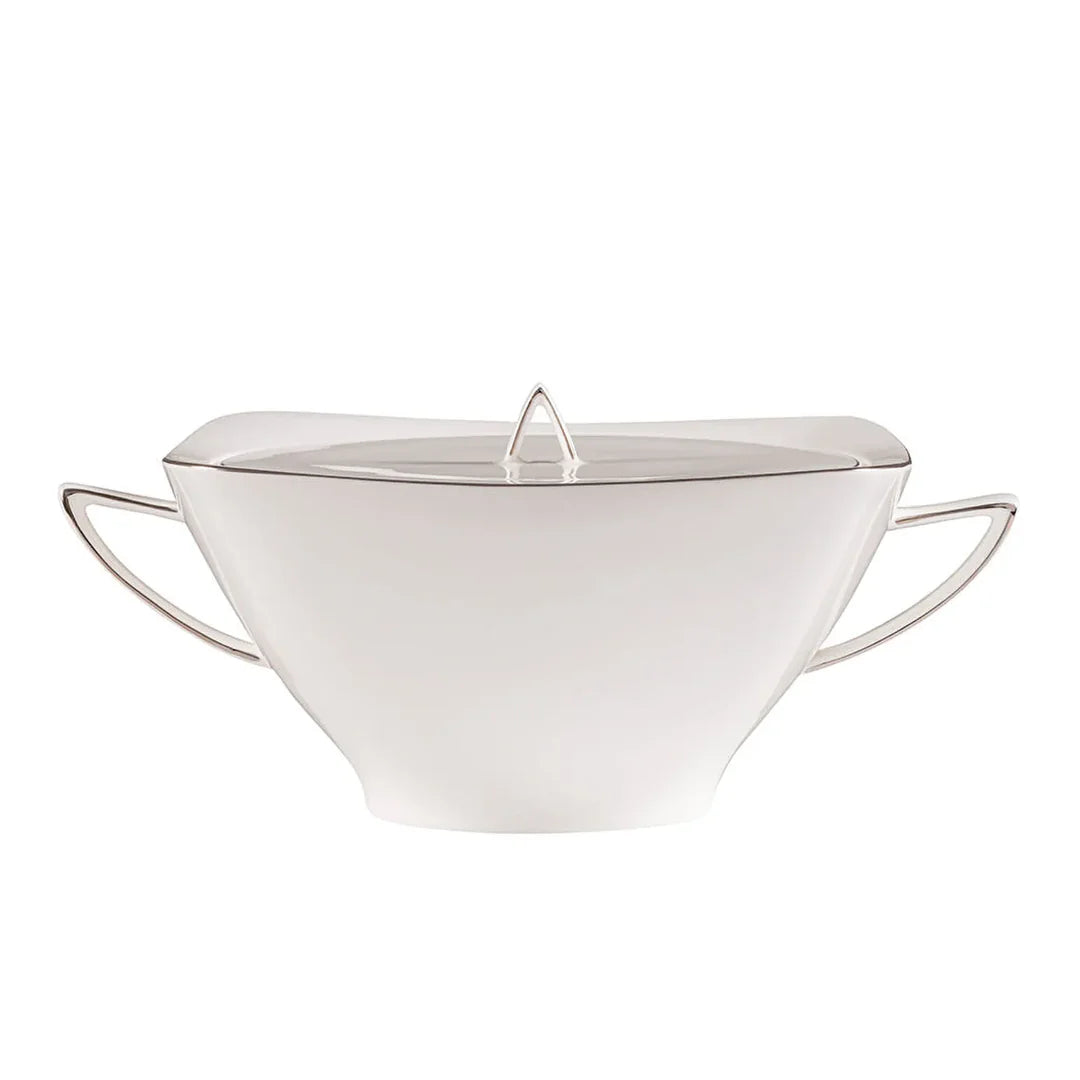 Jumbo Wind Platin Servies 64-Delig – 12 Persoons – Vierkant Porselein Serviesset – Dinerborden Soepborden Dessertborden