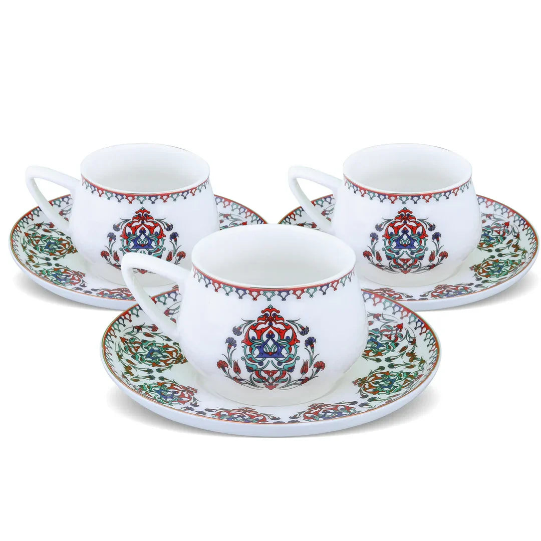Karaca Nakkaş 6lı Nakkash Turkse Koffie Kopjes Set Voor 6 Personen. 12 TLG. 90 ml. 6X Espresso Kopje en 6X Schotel. Mokka Kopjes. Porselein Espresso Kopjes Set. Koffie Kopjes met Schotel-Espresso Set