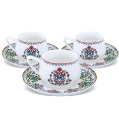 Karaca Nakkaş 6lı Nakkash Turkse Koffie Kopjes Set Voor 6 Personen. 12 TLG. 90 ml. 6X Espresso Kopje en 6X Schotel. Mokka Kopjes. Porselein Espresso Kopjes Set. Koffie Kopjes met Schotel-Espresso Set