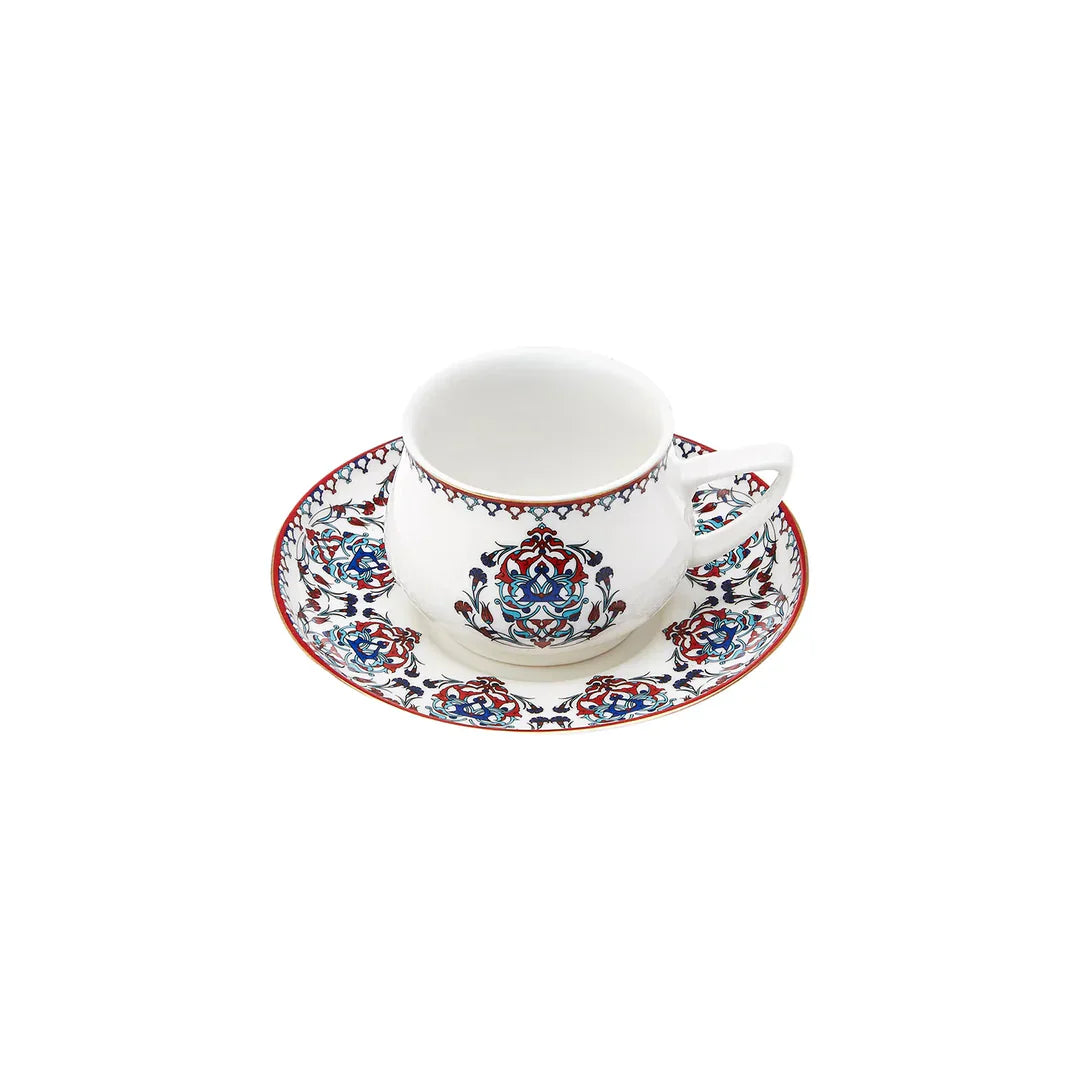 Karaca Nakkaş 6lı Nakkash Turkse Koffie Kopjes Set Voor 6 Personen. 12 TLG. 90 ml. 6X Espresso Kopje en 6X Schotel. Mokka Kopjes. Porselein Espresso Kopjes Set. Koffie Kopjes met Schotel-Espresso Set