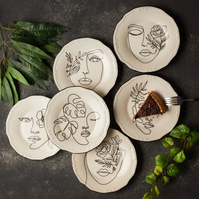 Karaca Face - Gebaksbordjes – Set van 6 – 21 cm – Stoneware – Wit – Dessertborden