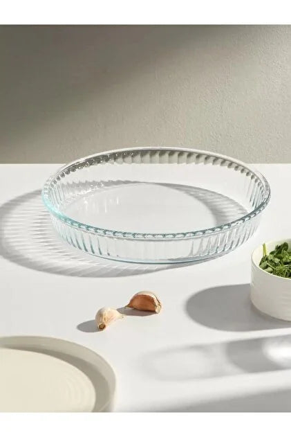 Borcam 59044 – Ronde Glazen Ovenschaal – Geribbeld – Ovenbestendig – Transparant