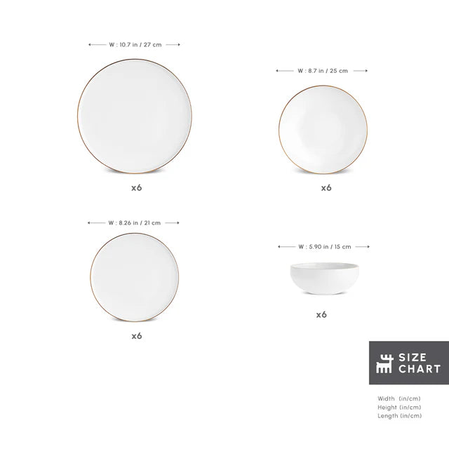 Karaca Stream Meridian - New Serviesset – 24-Delig – 6 Personen – Wit met Gouden Details – Luxe Bone Servies