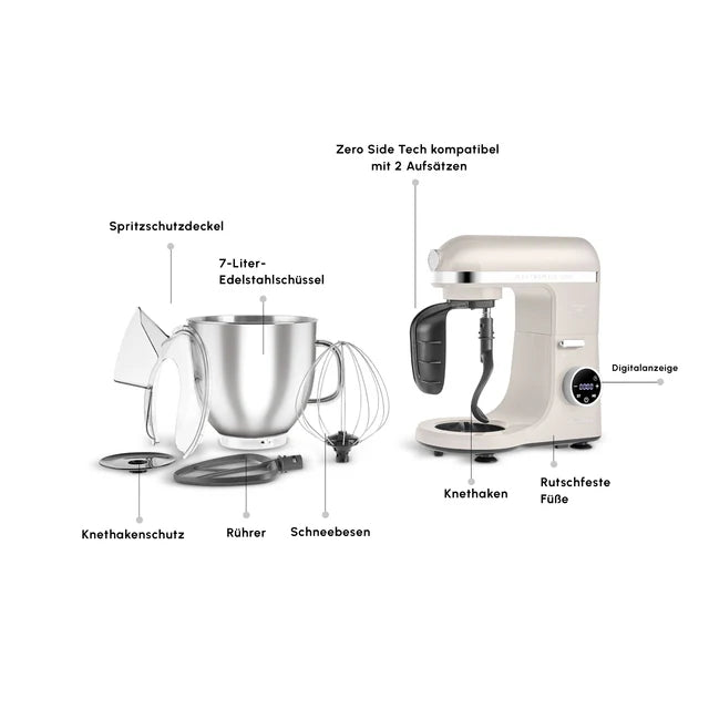 Karaca Mastermaid Chef Ultra Digitale - Keukenmachine – 7L – 2000W – 10 Snelheden – Zero Side Tech – Starlight
