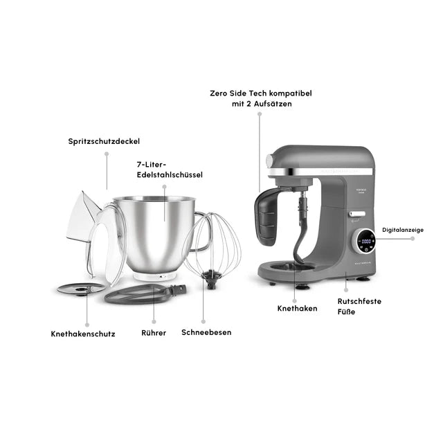 Karaca Mastermaid Chef Ultra - Keukenmachine – 2000W – 7L – Digitaal Display – Galaxy Grey