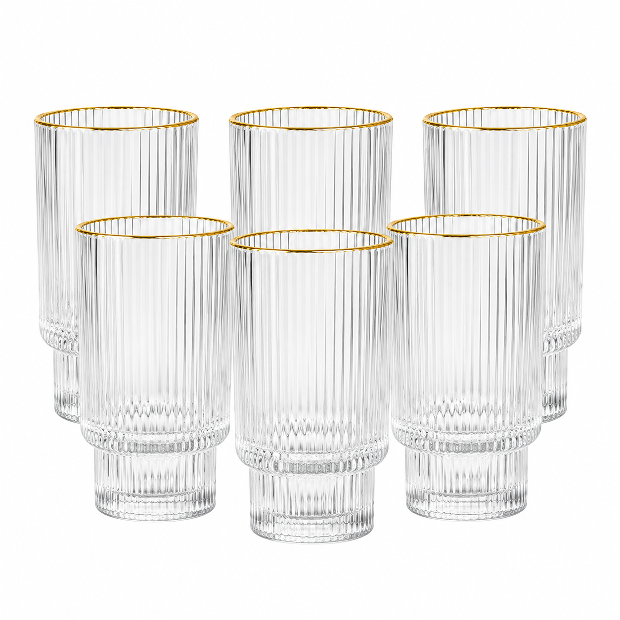 Bavary - Ripple Drinkglazen met Gouden Rand – 6-delig – Geribbeld Glas – Luxe Waterglazen - 300 ml