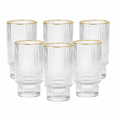 Bavary - Ripple Drinkglazen met Gouden Rand – 6-delig – Geribbeld Glas – Luxe Waterglazen - 300 ml