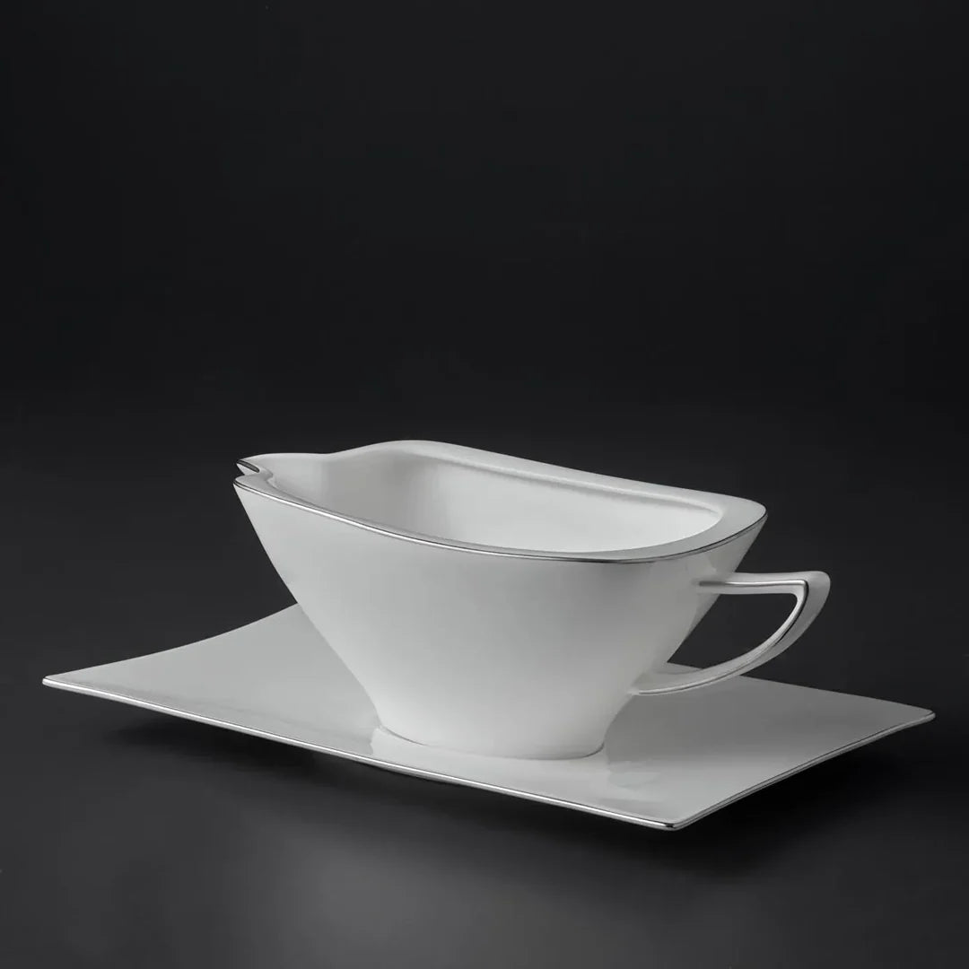 Jumbo Wind Platin Servies 64-Delig – 12 Persoons – Vierkant Porselein Serviesset – Dinerborden Soepborden Dessertborden