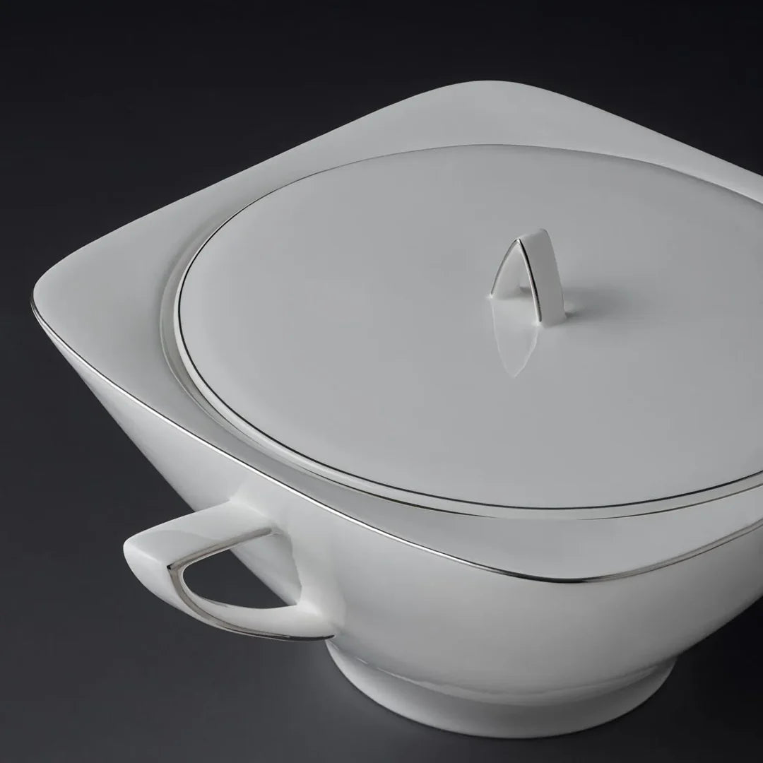 Jumbo Wind Platin Servies 64-Delig – 12 Persoons – Vierkant Porselein Serviesset – Dinerborden Soepborden Dessertborden