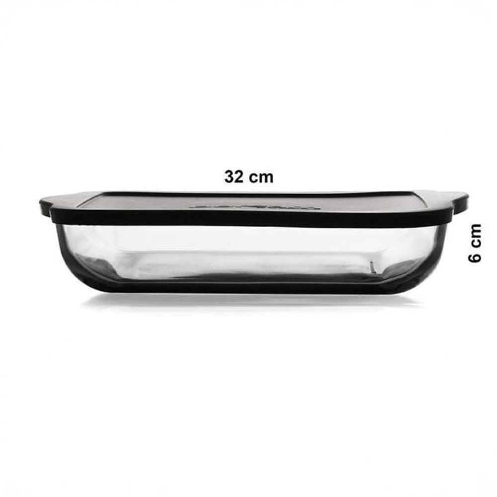 Pasabahce Borcam - Bake & Keep – Vierkante Glazen Ovenschaal met Zwarte Deksel – 3,2 Liter – 32 x 28 cm