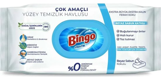 Bingo - Praktische Oppervlakte Reinigingsdoekjes Witte Zeep 96 Stuks – Vochtige Schoonmaakdoekjes – Multifunctioneel