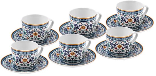 Karaca Beylerbeyi - 12-delige Porseleinen Turkse Koffiekopjes Set - 6 Persoons - 80 ml
