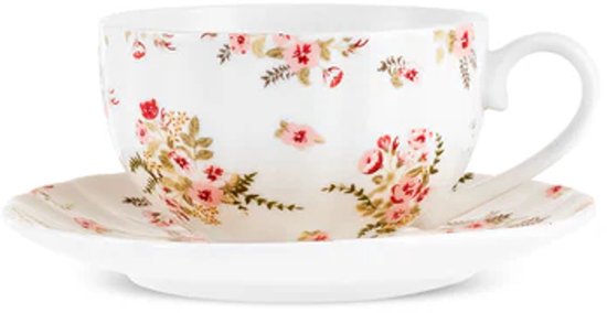 Karaca Blossom - Theekoppen met Schotels – 12-delig – 6 Personen – 220 ml – Bone Porselein