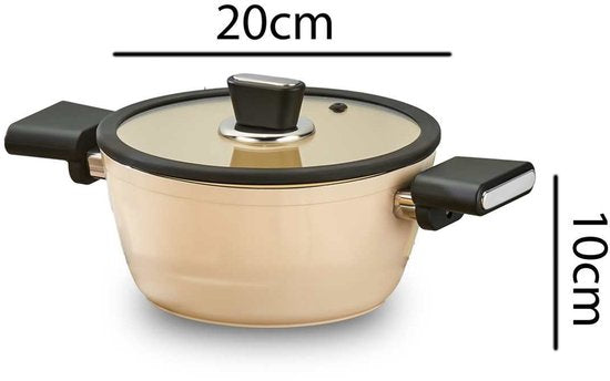 Polochef VSK-107 - Vista Seramische Pannenset 7-Delig – Beige / Crème – Inclusief Koekenpan & Deksels – Anti-aanbak – Inductie Geschikt