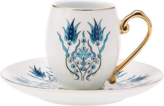 Karaca Iznik Turkse Koffieset – 12-delig – 6 Personen – Porseleinen Koffiekopjes met Schotels – Espresso & Mokka Set