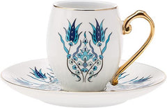 Karaca Iznik Turkse Koffieset – 12-delig – 6 Personen – Porseleinen Koffiekopjes met Schotels – Espresso & Mokka Set