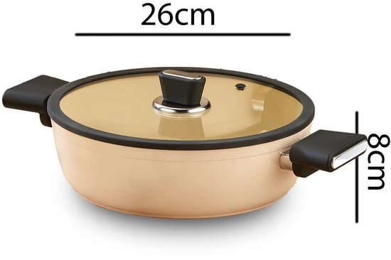 Polochef VSK-107 - Vista Seramische Pannenset 7-Delig – Beige / Crème – Inclusief Koekenpan & Deksels – Anti-aanbak – Inductie Geschikt