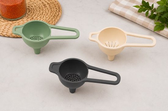 Sunplast SC-2301 - 3-delige Trechter Set met Theezeef & Mini Trechter – Keuken Trechters – Groen / Zalmroze / Latte / Antraciet