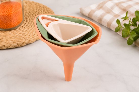 Sunplast SC-2333 - Trechter Set – 3-delige Huni Set – Voor Keuken, Vloeistoffen & Ingrediënten – Groen / Zalmroze / Latte