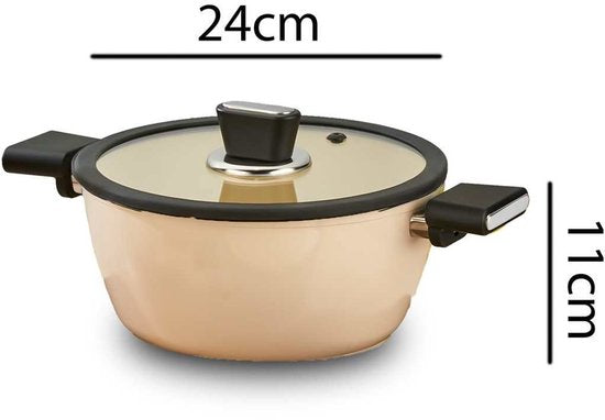 Polochef VSK-107 - Vista Seramische Pannenset 7-Delig – Beige / Crème – Inclusief Koekenpan & Deksels – Anti-aanbak – Inductie Geschikt
