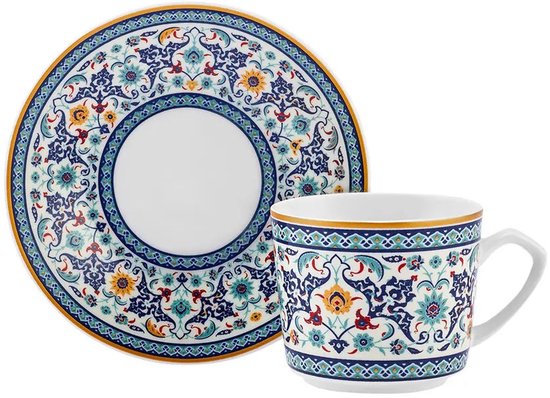 Karaca Beylerbeyi - 12-delige Porseleinen Turkse Koffiekopjes Set - 6 Persoons - 80 ml