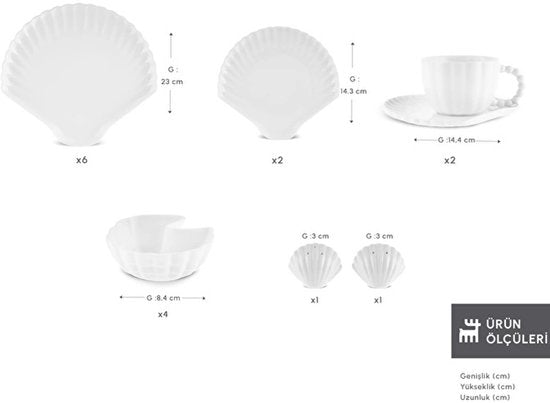 Karaca Stream Bone Ostra - Ontbijtservies – 32-delig – 6 Personen – New Bone – Ontbijtset