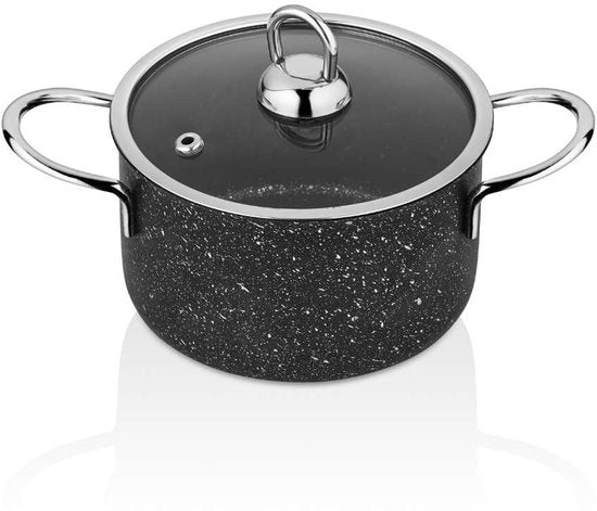 Polochef HTE-116 - Mini Kookpan met Deksel 16 cm – Zwarte Graniet Anti-aanbaklaag – Inductie Geschikt – Mini Pan