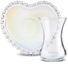 Karaca Rory - Glazen Turkse Theeglazen met Onderzetters – 12-delig – 6 Personen – 14 cm - Hartvormig