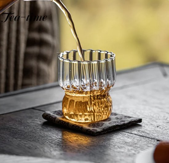 Ekselans - Geribbelde Stripe Curve Waterglazen - Set van 2 - 310 ml - Borosilicaatglas
