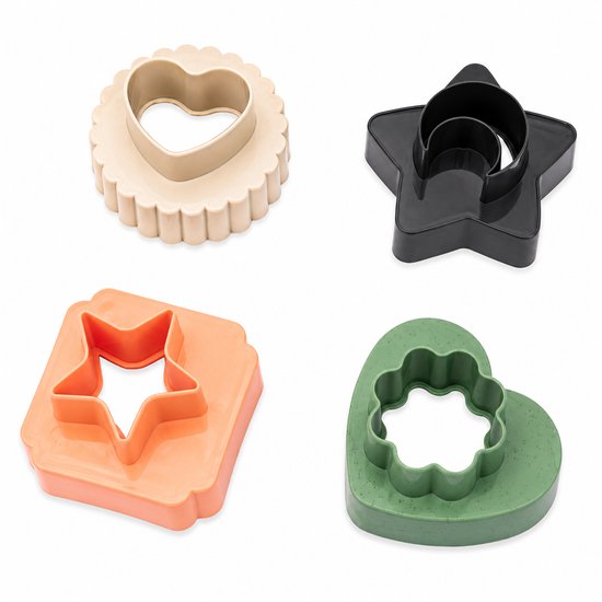 Sunplast PD-3320 - Dubbelzijdige Koekjesvorm – Koekjes Uitsteker – Set van 4 - Voor Decoratieve Koekjes & Deegvormen – Zalmroze / Latte