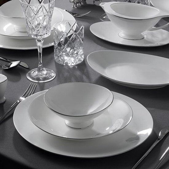 Jumbo Moon Platin - Serviesset 64-delig – 12 Personen – Wit/Zilver – Luxe New Bone Dinerservies met Schalen en Soepterrine