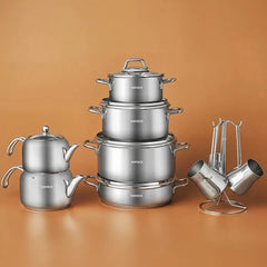 Karaca Belgrad - 15-Delige RVS Pannenset – Inductie – Theepot & Cezve Set