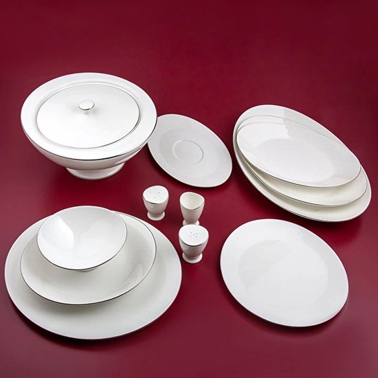 Jumbo Moon Platin - Serviesset 64-delig – 12 Personen – Wit/Zilver – Luxe New Bone Dinerservies met Schalen en Soepterrine