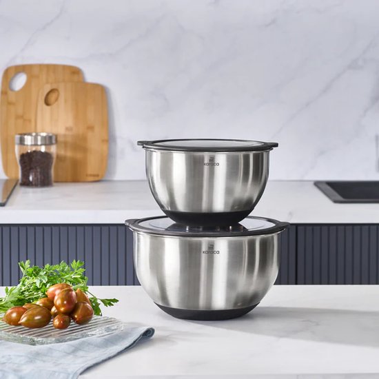 Karaca Mixmaster 2-Delige Meng- & Bewaarset – 4,5L & 2,5L – 304 RVS – Met Deksel