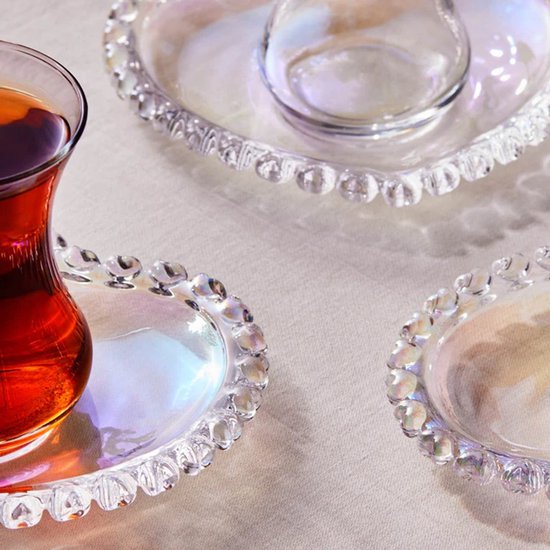 Karaca Rory - Glazen Turkse Theeglazen met Onderzetters – 12-delig – 6 Personen – 14 cm - Hartvormig
