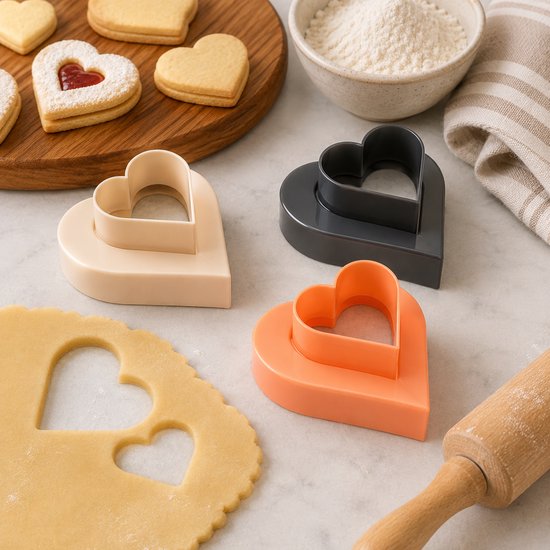 Sunplast PD-3300 - Hartvormige Koekjesvorm Set – Kunststof Koekjes Uitstekers – Bakvorm voor Koekjes & Fondant – Peach & Antraciet – Set van 3