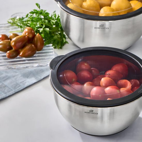 Karaca Mixmaster 2-Delige Meng- & Bewaarset – 4,5L & 2,5L – 304 RVS – Met Deksel