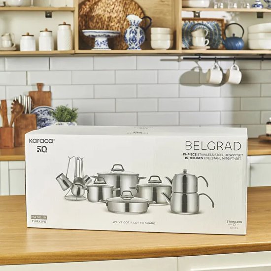 Karaca Belgrad - 15-Delige RVS Pannenset – Inductie – Theepot & Cezve Set