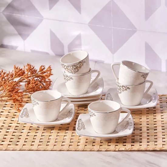 Karaca Nazende - Espresso & Turkse Koffiekopjes met Schotels – 12-delig – 6 Personen – 80 ml