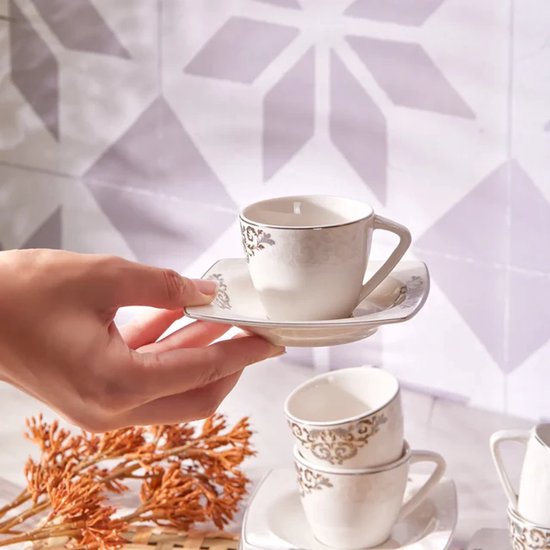 Karaca Nazende - Espresso & Turkse Koffiekopjes met Schotels – 12-delig – 6 Personen – 80 ml
