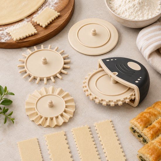 Sunplast 3126 - 4-in-1 Deegsnijder Set – Hamur Ruleti – Deegwiel voor Pizza, Pasta & Gebak – Rechte, Zigzag & Kartel Snijders – Vaatwasserbestendig
