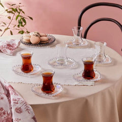 Karaca Rory - Glazen Turkse Theeglazen met Onderzetters – 12-delig – 6 Personen – 14 cm - Hartvormig