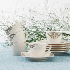 Karaca Nazende - Espresso & Turkse Koffiekopjes met Schotels – 12-delig – 6 Personen – 80 ml