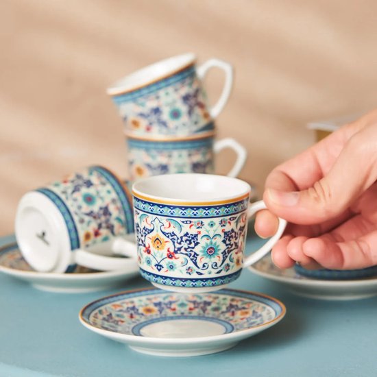 Karaca Beylerbeyi - 12-delige Porseleinen Turkse Koffiekopjes Set - 6 Persoons - 80 ml