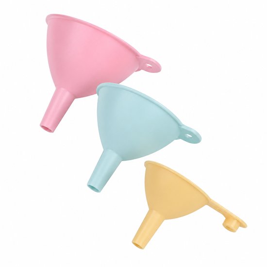 Sunplast SD-4381 - 3-delige Mini Trechterset – Kleine Kunststof Trechters – Keuken Hulpmiddel – Groen / Zalm / Antraciet / Latte