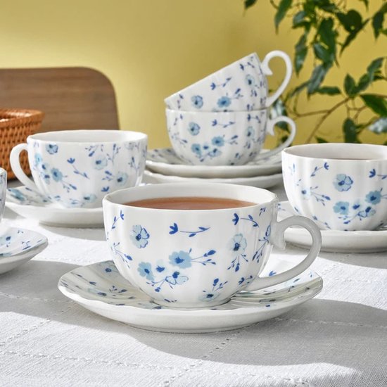 Karaca Blossom Theekoppenset met Schotels – 12-delig – 6 Personen – 220 ml